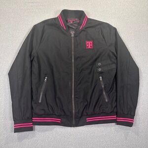 T-Mobile Employee Jacket Womens S Black Magenta Map Print Lining Bomber Full Zip